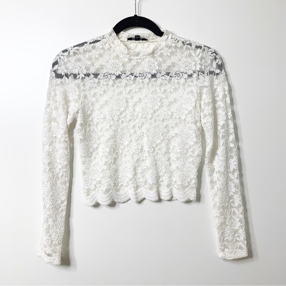 Amazon Tops - White lace long sleeve crop top size small